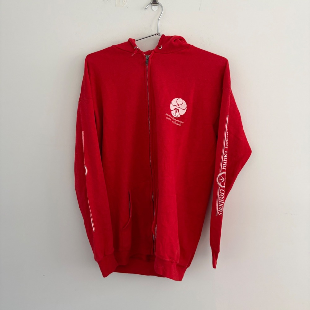 Hawaiian Island Creations HIC Red Full Zip Hoodie Surf Kailua Oahu Hawaii Mens